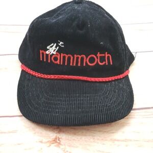 Vintage Ski Mammoth Corduroy Snapback Hat Black Red Rope Brim Designer‎ Award